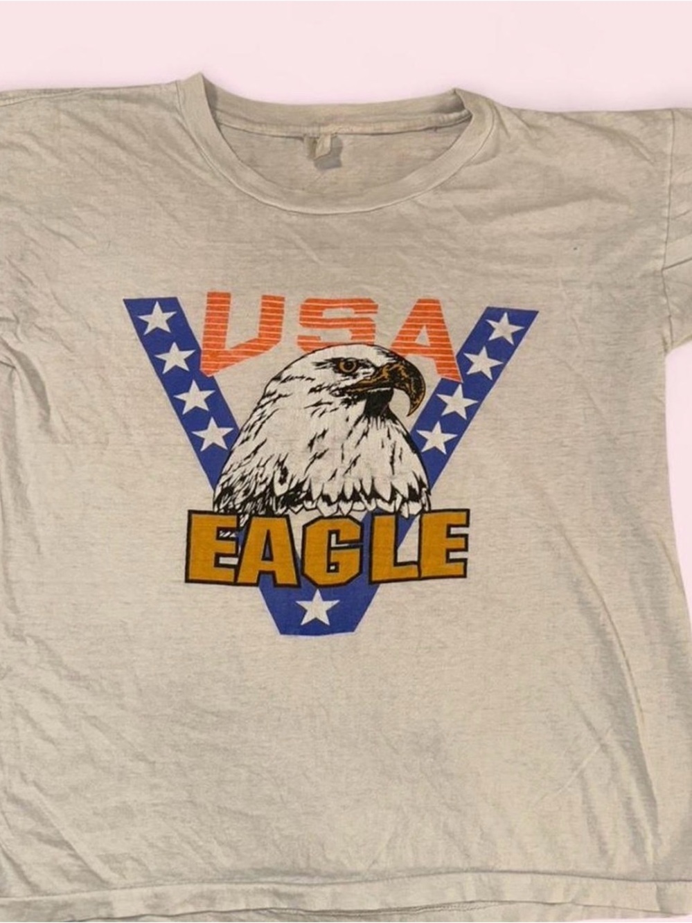 USA Eagle Vintage Graphic Tee - White with Blue & Orange Print